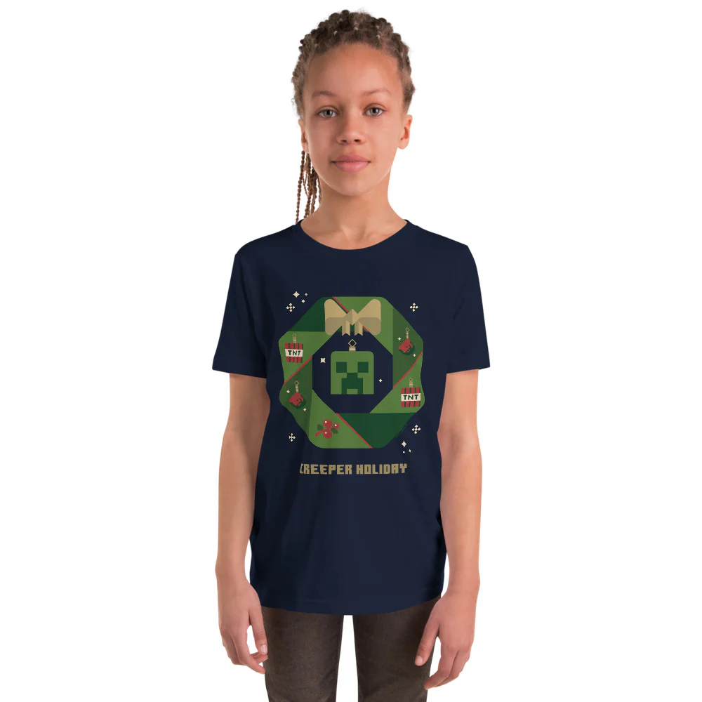 Minecraft Creeper Holiday Wreath Kids T-Shirt - Image 2