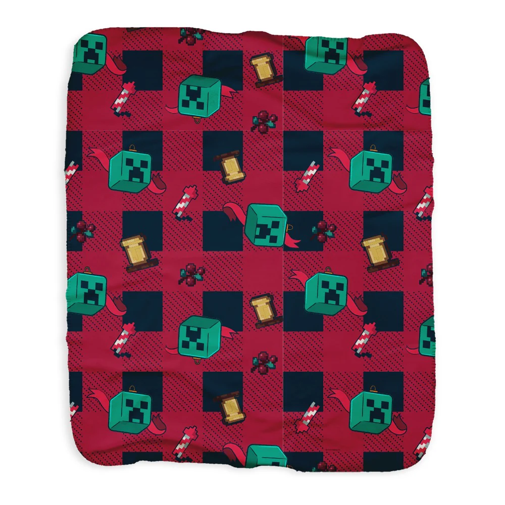 Minecraft Creeper Plaid Sherpa Blanket - Image 4