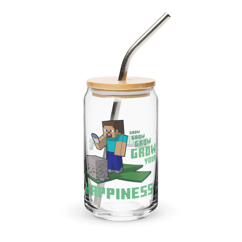 Minecraft Grow Your Happiness Can-Shaped Glass with Lid and Straw - Image 2